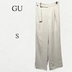 1842【GU】ベルトタックストレートパンツ スラックス グレー S オフィス