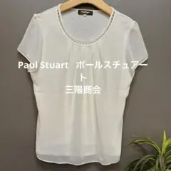 Paul Stuart シフォン風・パール装飾の半袖ブラウスサイズ８ (L相当)のサムネイル