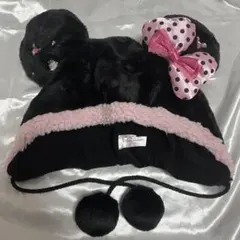 ミニーファンキャップ 黒 ピンク ディズニー