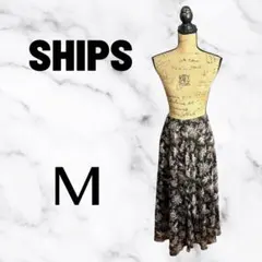 美品✨【SHIPS】花柄フレアスカート　さらさら　裏地　上品　ブラウン　Mのサムネイル