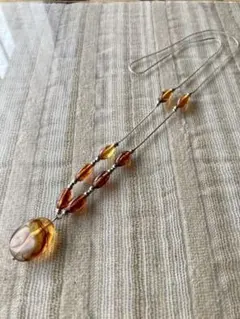 アンティーク　ネックレス　シルバー　べっこう風