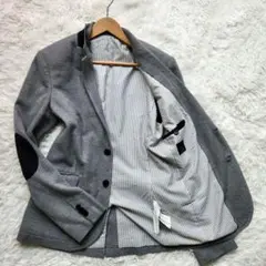 【XL相当】ザラ　ニットジャケット　鹿の子　エルボーパッチ　ストレッチ　ロゴB