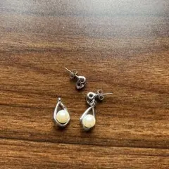 ⚠️壊れ　滴型パールピアス シルバー色