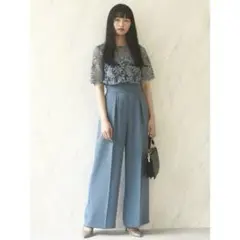 LADY オーバーレースワイドパンツドレス（ブルー）