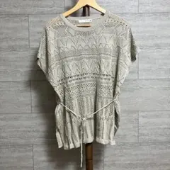 Bou Jeloud ニット Fサイズ 透かし編み ベージュ系 半袖