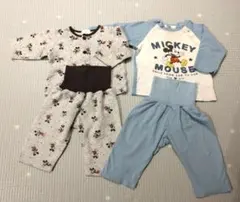 ミッキーマウス ベビーパジャマ 　薄手長袖　キルト生地　セット　80