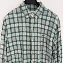【美品】ラコステ コットンニット チェックシャツ 長袖 緑×グレー US M