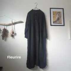 Fleurire　リネン100%　ロングシャツワンピース　黒