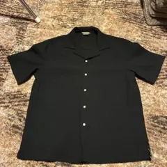 90sヴィンテージ シルク100%オープンカラーシャツ ブラック無地50s60s