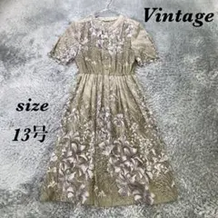 Vintage ヴィンテージ (13号) 半袖ワンピース 薄手 花柄 肩パッド付
