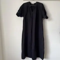 FREAK'S STORE インド組紐スキッパーワンピース　黒　半袖　ロング