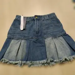 新品 ROMWE デニム プリーツ ミニスカート フリンジ★Mのサムネイル