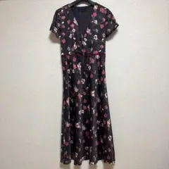 ローラアシュレイ　ロングワンピース 9号 カシュクール　花鳥柄
