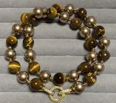 高品質タイガーアイと貝パールのネックレス 全長　約４５cm