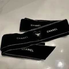 CHANEL シャネル ホリデーラッピングリボン ハートチャーム付 黒　ブラック