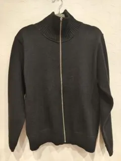 【トレンド！】ドライバーズニット フルジップ 立ち襟 ブラック y2k