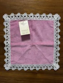 近沢レース　新品未使用　ピンク ハートレース タオルハンカチ 約24×24cm