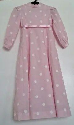 女児用 長袖ドレス♡ロング丈ワンピース♡ピンク×白ドット刺繍柄♡3～5歳