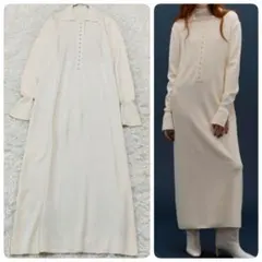 736 アダムエロペ ボタンニットポロワンピース ロング 洗える 長袖 ニット