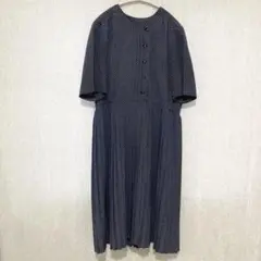 ロングシャツワンピース L ネイビードット柄 プリーツスカート レトロY2K
