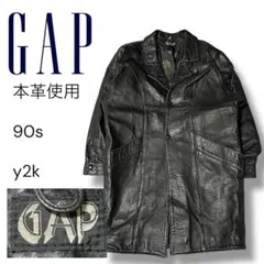 90s GAP ギャップ 本革 レザーカーコート ブラック ヴィンテージ　y2k