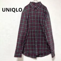 ユニクロ レッド エクストラファインコットン ブロードシャツ チェック柄