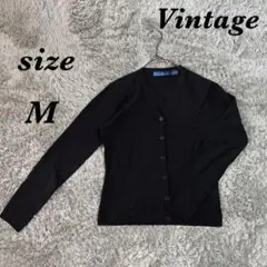 Vintage ヴィンテージ (M) 長袖カーディガン ビーズ付 薄手 ウール