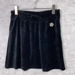 MARY QUANT ロゴ刺繍 ベロア イージー ミニスカート ブラック Mのサムネイル