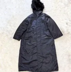 美品　23区 ファー付き ナイロンチェスターコート 黒 レディース 46