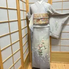 ［0268］訪問着 美品 雪峰 作家物 シルエット 花蝶文 正絹 着物 袷