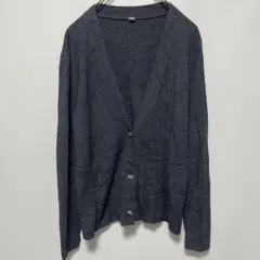 ユニクロ カーディガン Vネック 長袖 無地 L 灰色 通勤　グレー　美品