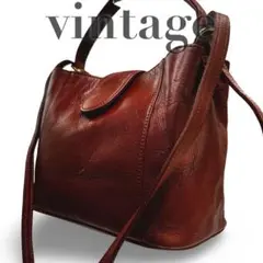【良品】ヴィンテージ　2way ショルダーバッグハンド　ブラウン　レザー　大容量