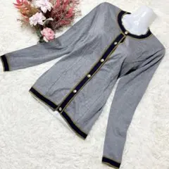 美品 ensuite レナウン 丸首 薄手ニット カーディガン バイカラー /Mのサムネイル