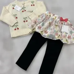 新品！キッズ子ども女の子チェリー柄セーターとスカッツセット 90cmディズニー
