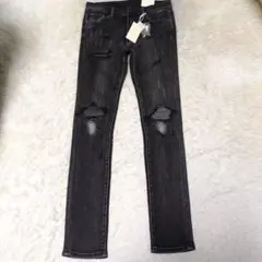 新品♢mnml X162 ストレッチスキニー デニム ブラック ダメージ加工