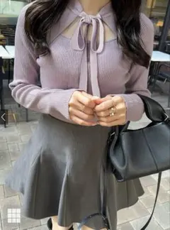 GRL フロントオープンリボンレイヤード風ニットトップス[k9204d]