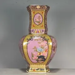 粉彩 花鳥文 六角花瓶 景徳鎮 陶磁器 装飾品 現代工芸品 美術品 置物