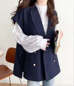 大人のテーラードジレ サイドスリットオーバーサイズダブルベスト M