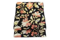 美品 袋帯 黒 唐花 金糸 長さ4m12cm 六通柄 エレガント 正絹