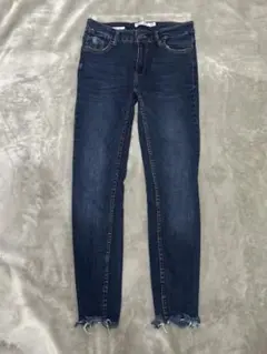 ベルシュカ ローライズ スキニージーンズ ダークブルー カットオフ 36