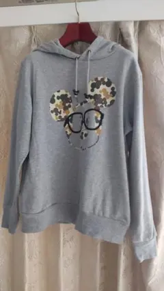 ミッキーマウス プリント フード付きパーカー グレー