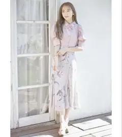 フラワープリントバックレースアップマーメイドスカートtocco closet