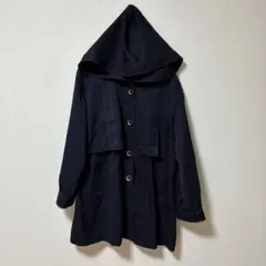 Lelian フード付きウールコート ジャケット　裏地なし　ネイビー　9号