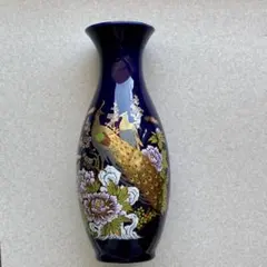 孔雀牡丹文様 瑠璃色 花瓶 フラワーベースのサムネイル