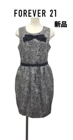 新品フォーエバー21ノースリーブリボンコクーンワンピースブラックホワイト黒白レア
