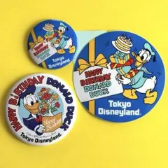 《希少》東京ディズニーランド♡ドナルドダックBirthday缶バッジ&ステッカー