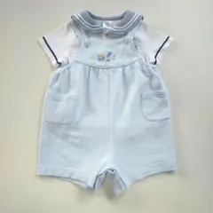 美品★70 familiar 水色オーバーオール&motherwaysブラウス