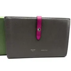 【美品】  CELINE / セリーヌ | ラージストラップ ウォレット | グレー/ピンク | レディース CELINE ストラップウォレット グレインドカーフスキン セリーヌの通販