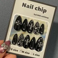 韓国ネイル y2kネイル 十字架 ブラック 埋めつくしネイル