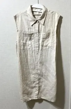 H&M エイチアンドエム ノースリーブ シャツ ワンピース リネン S ベージュ